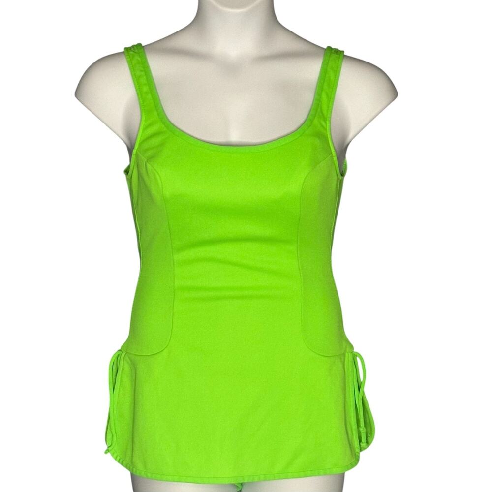 Vintage 70s Styled In California Pin Up Swimsuit Medium Neon Green Skirt Bottom